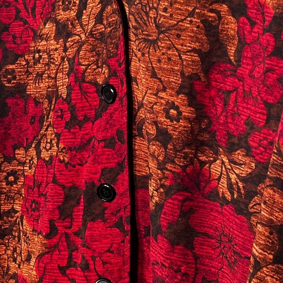 Vintage-Inspired XL Red  Brown Floral Button-Up Blazer Jacket BRIGGS NEW YORK - Picture 13 of 16